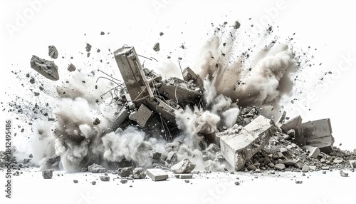 Concrete explosion with debris and dust cloud