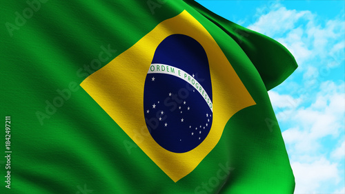 Brazil Flag Waving in Sky with Alpha Matte