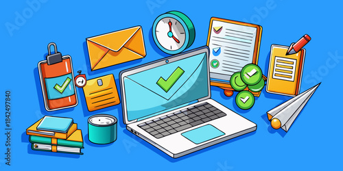 Organized workspace with laptop, documents, and stationery for efficient task management and productivity.