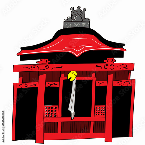赤い神社の正面のベクターイラスト