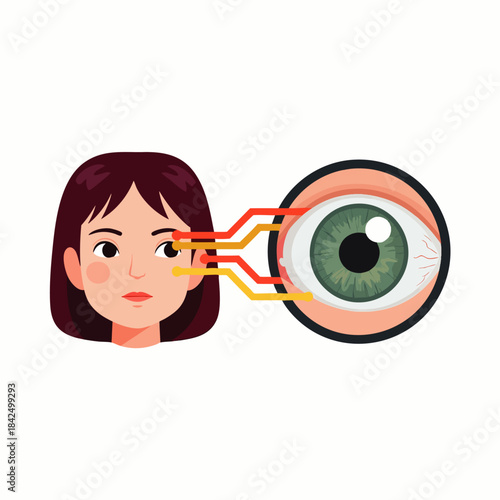 Illustration of a human eye and a woman's face, symbolizing vision and perception with connected lines.
