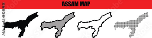 Assam State Map Vector Silhouette Outline India Isolated on White