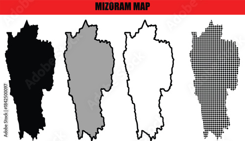 Mizoram Map Silhouette Outline Pixelated Vector Isolated on White