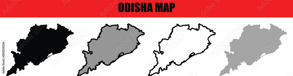 Fototapeta premium Odisha Map Vector Illustration with Multiple Styles Isolated on White Background
