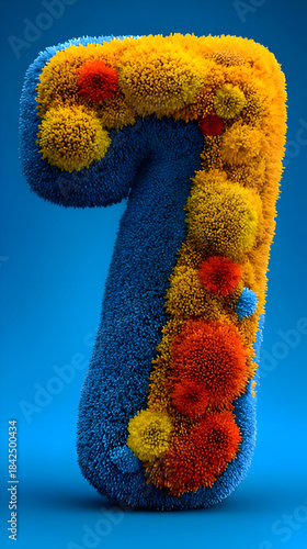 Number Seven Fuzzy Colorful on Blue Background