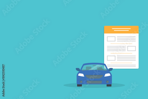 Car money finance credit concept vector or automobile insurance contract policy document form, tax expenses or cost price budget idea, vehicle accident coverage claim. 