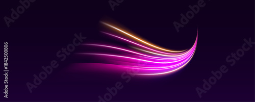 Neon particle streams twist in high-speed motion, leaving sparkling trails. Energy radiates from every curve. Great for digital and sci-fi visuals.