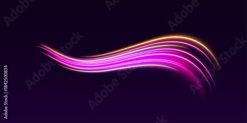Abstract glowing ribbons twist elegantly, forming dynamic wave patterns. Each curve radiates energy and sparkle. Ideal for sci-fi and digital art.