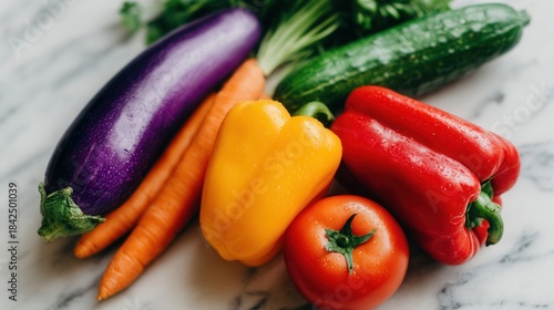 Fresh vegetables on marble background