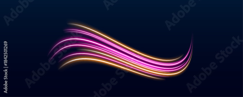 Pink and yellow neon streaks swirl and bend like high-speed energy currents. Each flare spark highlights motion vividly. Perfect for sci-fi or digital illustrations.