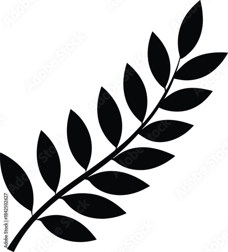 Black Stylized Single Laurel or Olive Branch