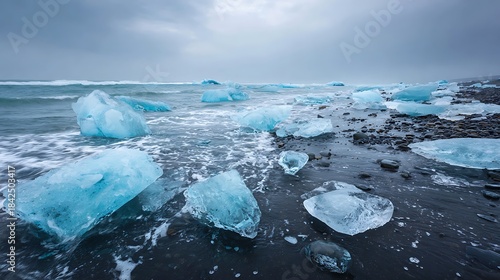 Fototapeta Naklejka Na Ścianę i Meble -  Beautiful icebergs floating at the sea