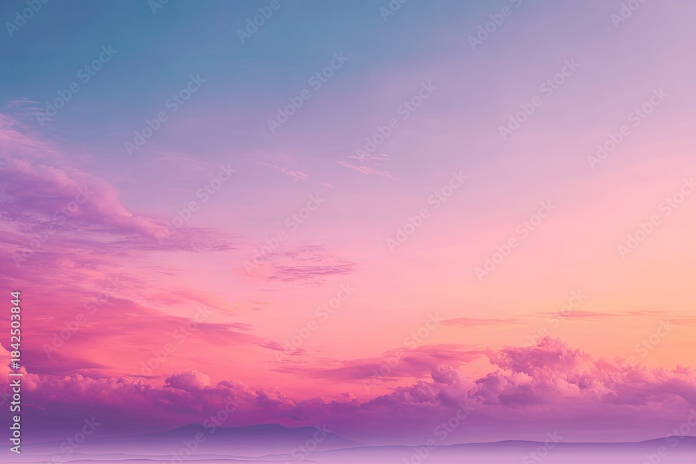 Fototapeta premium A vibrant sunset sky with hues of pink, purple, and blue, over a distant mountain range