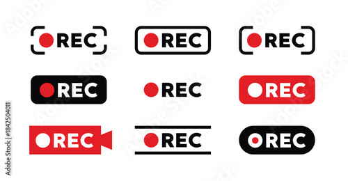 collection of recording sign concepts, red icons for videos