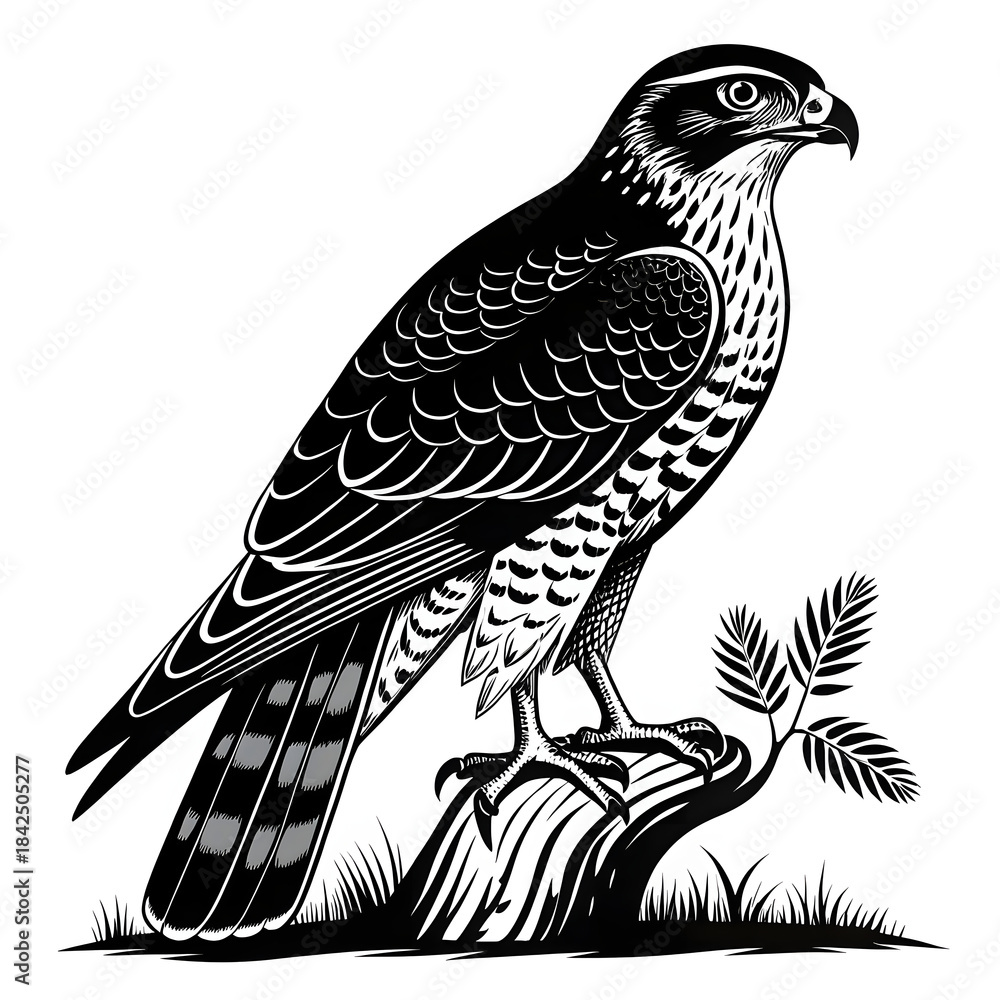 Fototapeta premium Eagle perched on a branch and flying in the sky on a simple white background