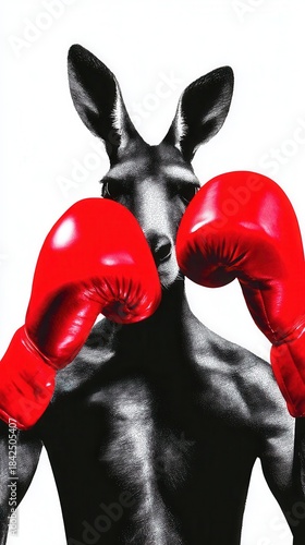 Kangaroo boxing with red gloves