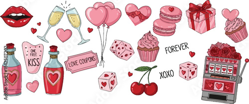 Valentine s day celebration with romantic symbols and gifts