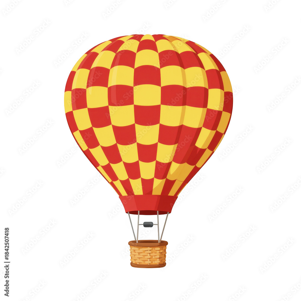 Naklejka premium Hot air balloon with red and yellow checkered pattern.