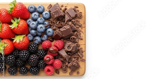 Fresh fruit and rich dark chocolate assortment for a vibrant dessert arrangement
