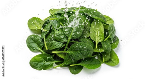 Fresh Spinach Leaves Under Splashing Water Showcasing Vibrant Green and Purity