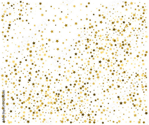 Gold stars confetti background on white. Festive holiday celebration pattern. Vector illustration for party invitation or award