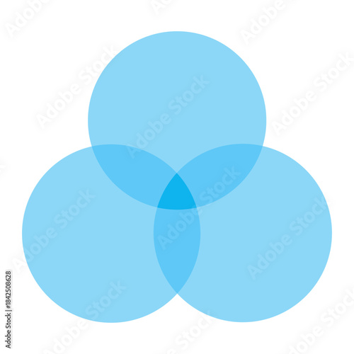 Elegant blue venn diagram with three overlapping circle sections creating a soft clover shape vector infographic for data balance intersection chart design 