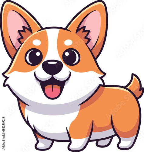 Super Cute Cartoon Welsh Corgi Pembroke Puppy Vector Illustration with Happy Expression and Tongue Out, Ideal for Children's Products and Pet Branding.