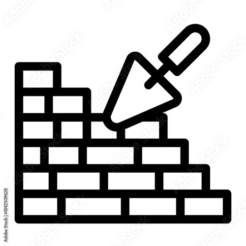 Brick Wall with Trowel Line Icon Construction Masonry Vector