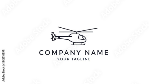 Minimalist Line Art Helicopter Logo Design for Aviation and Transport Companies.