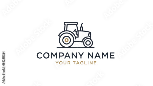 Minimalist Line Art Tractor Logo Design for Agricultural Business.