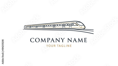 Sleek Modern Train on Tracks Hand-Drawn Sketch Logo Design.