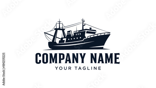 Vintage Fishing Trawler Ship Logo Design for Maritime Business.