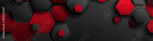 Abstract honeycomb background with 3D hexagons in red and black, modern design