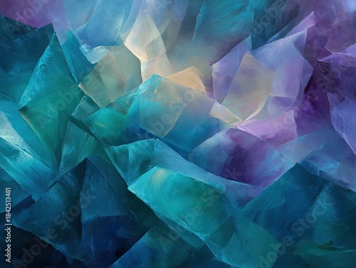 Abstract image of crystalline formations in shades of blue, teal, and purple