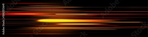 Abstract image of horizontal light streaks in shades of orange and red against a dark background