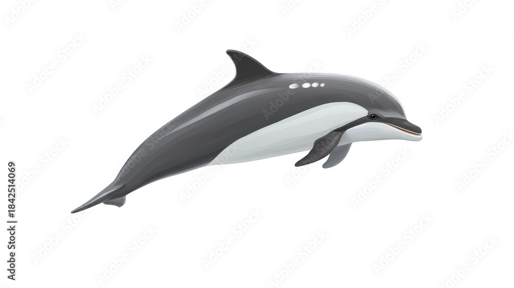 Fototapeta premium Dolphin illustration marine mammal aquatic animal gray and white ocean wildlife playful intelligent swimming isolated side view digital art