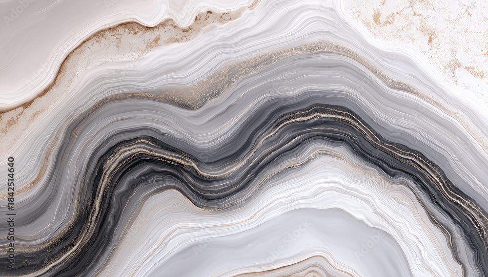 Obraz premium Abstract layered agate with flowing textures and gold accents in soft neutral tones