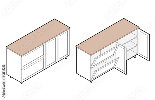 Dresser, Console, Shoe Cabinet, Tilt-out Shoe Cabinet, Organizer - Vector
