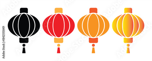Vibrant Traditional Chinese Lantern Icons in Multiple Festive Color Variations