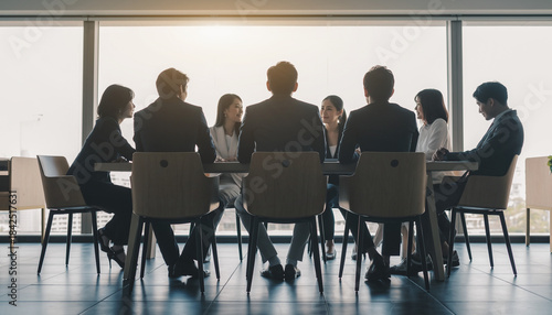 会議室で行われる経営会議の後ろ姿