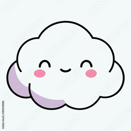 Cute kawaii smiling pastel cloud with thick outline isolated on white background