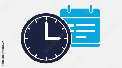 An icon illustration representing time management and scheduling with a clock and a calendar