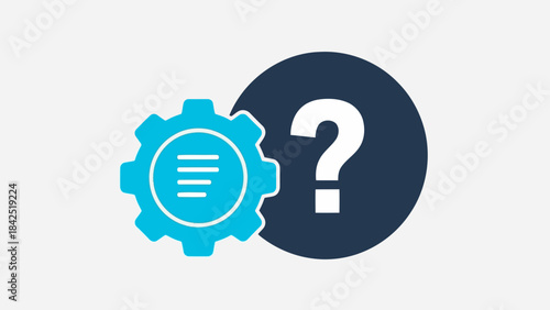 Settings gear and question mark icon for technical support, problem solving, or help desk query