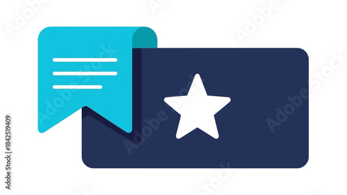 A flat design icon showcasing a message bubble and a star, symbolizing favorite content or a positive review.