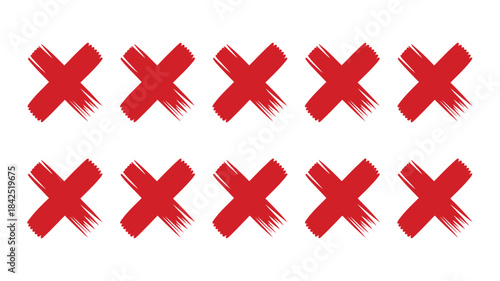 A collection of ten red grunge 'x' marks signifying rejection, error, or a negative outcome