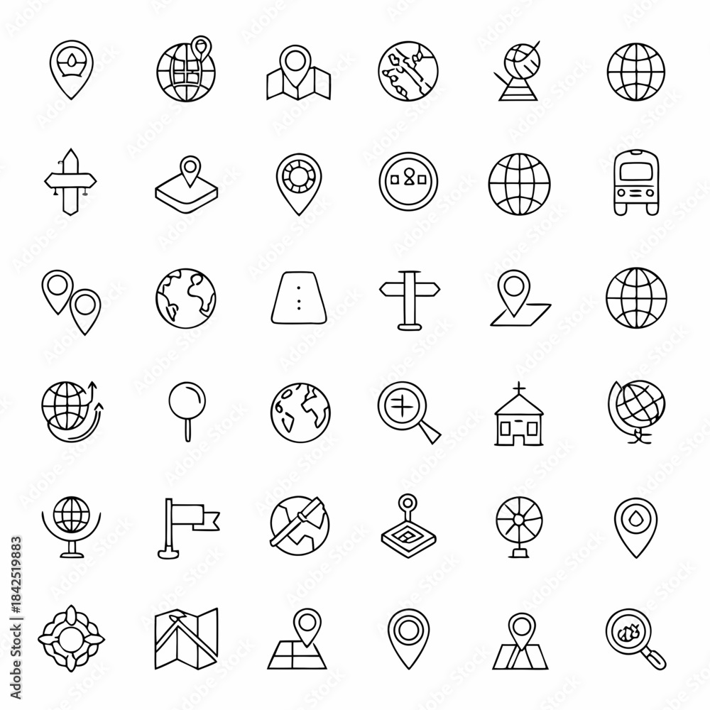 Fototapeta premium Collection of travel and location icons for navigation and exploration