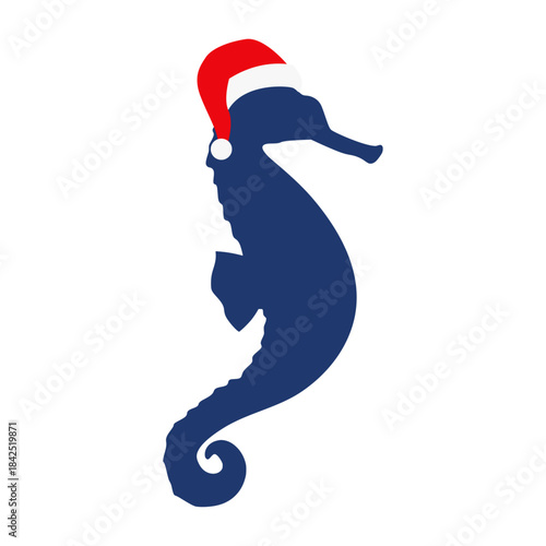 Dibujo con silueta de caballo de mar con sombrero de Santa Claus para tarjetas y felicitaciones de Navidad