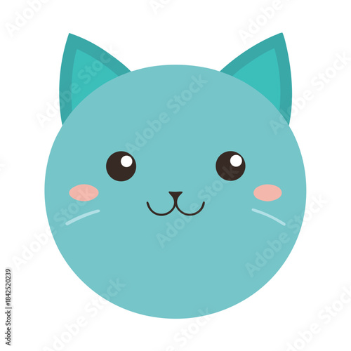 Simple kawaii cat face with round shape minimalist vector design isolated on white background