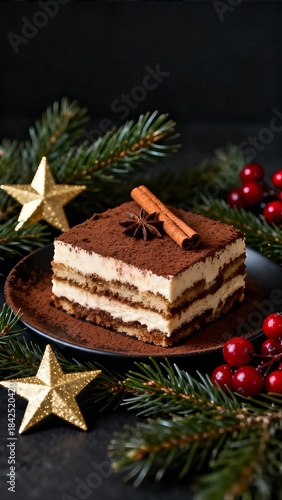 Wallpaper Mural christmas cake with chocolate - Premium dark tiramisu with festive Christmas details. Torontodigital.ca