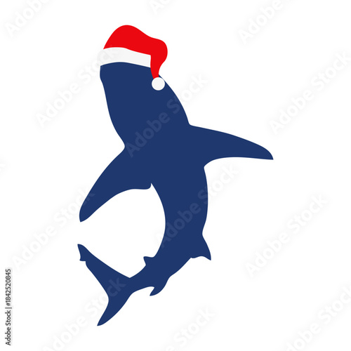 Dibujo con silueta de tiburón con sombrero de Santa Claus para tarjetas y felicitaciones de Navidad